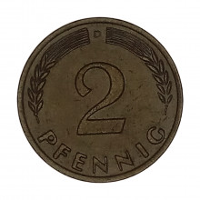 Km#106 2 Pfenning 1958 D - Munique MBC Alemanha República Federativa Europa