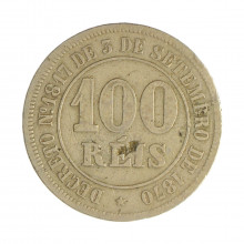 V-009 100 Réis 1879 MBC C/ Marca de Verniz
