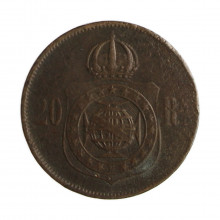 Moeda B-788 20 Réis 1869 BC Com Ponto no S Bronze Ø25mm 7gr.