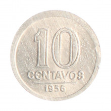Moeda V-257 10 Centavos 1956 SOB/FC Alumínio Ø17mm 1gr.*