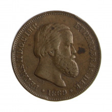 Moeda B-785 10 Réis 1869 MBC+ C/Ponto no S Bronze Ø20mm 3,5gr.
