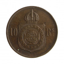 Moeda B-785 10 Réis 1869 MBC+ C/Ponto no S Bronze Ø20mm 3,5gr.