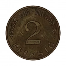 Km#106 2 Pfenning 1959 G - Karlsruhe MBC Alemanha República Federativa Europa