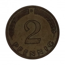 Km#106 2 Pfenning 1961 D - Munique MBC Alemanha República Federativa Europa