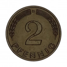 Km#106 2 Pfenning 1966 D - Munique MBC Alemanha República Federativa Europa