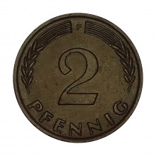 Km#106 2 Pfenning 1966 F - Stuttgart MBC Alemanha República Federativa Europa