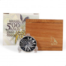Estojo Moeda P-734 5 Reais 2000 FC 500 Anos do Descobrimento do Brasil Prata 999 Ø40mm 28gr.