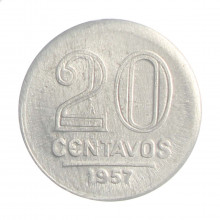 Moeda V-264 20 Centavos 1957 FC C/Leve Marca de Cunhagem Alumínio Ø19mm 1,4gr.