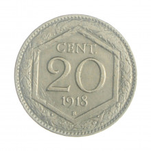 Km#58 20 Centésimos 1918 R (Roma) MBC Itália Europa Recunhada Sobre  20 Centésimos Cupro Níquel 21.3(mm) 3.9(gr)