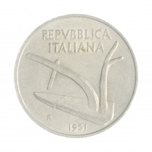 Km#93 10 Liras 1951 R MBC Itália Europa Alumínio 23.25(mm) 1.6(gr)