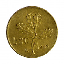 Km#97.1 20 Liras 1957 R MBC Itália Europa Bronze Alumínio 21.25(mm) 3.6(gr)