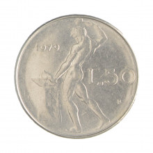 Km#95.1 50 Liras 1979 R MBC Itália Europa Aço Iox 24.8(mm) 6.25(gr)