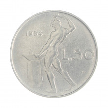 Km#95.1 50 Liras 1954 R MBC  Itália Europa Aço Iox 24.8(mm) 6.25(gr)