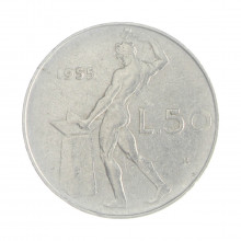 Km#95.1 50 Liras 1955 R MBC  Itália Europa Aço Iox 24.8(mm) 6.25(gr)