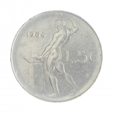 Km#95.1 50 Liras 1964 R MBC  Itália Europa Aço Iox 24.8(mm) 6.25(gr)