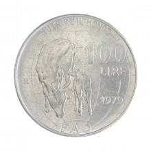 Km#106 100 Liras 1979 R MBC Itália Europa FAO Aço Inox 27.8(mm) 8(gr)