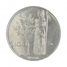 Km#96.1 100 Liras 1980 R MBC Itália Europa Aço Inox 27.8(mm) 8(gr)
