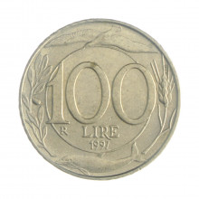 Km#159 100 Liras 1997 R MBC+ Itália Europa Cupro-Níquel 22(mm) 4.5(gr)