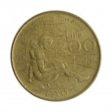 Km#107 200 Liras 1980 R MBC Itália Europa FAO - Ano Internacional da Mulher Bronze Alumínio 24(mm) 5(gr)