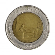 Km#111 500 Liras 1982 R MBC Itália Europa Bimetálico: Núcleo de bronze alumínio e de aço inoxidável 29.3(mm) 11(gr)