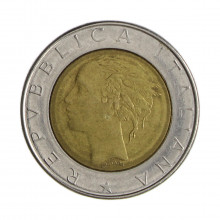 Km#111 500 Liras 1982 R MBC Itália Europa Bimetálico: Núcleo de bronze alumínio e de aço inoxidável 29.3(mm) 11(gr)