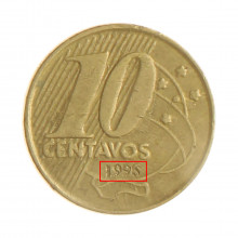 Moeda V-491 10 Centavos 1998 MBC+ Cunho Borrado "Data" Aço R Bronze Ø20mm 4,8gr.