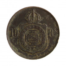 Moeda B-785 10 Réis 1869 BC Com Ponto no S Bronze Ø20mm 3,5gr.