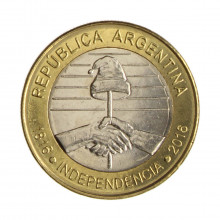 Km#184 2 Pesos 2016 FC Argentina América Bicentenário da Declaração de Independência Argentina Bimetálico 24.5(mm) 7.2(g
