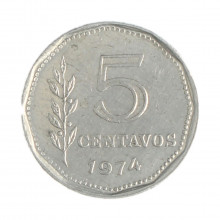 Km#65 5 Centavos 1974 MBC Argentina América  Alumínio 16(mm) 0.9(gr)
