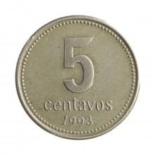 Km#109a 5 Centavos 1993 MBC Argentina América Cupro-Níquel 17.2(mm) 2.25(gr)