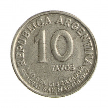 Km#44 10 Centavos 1950 MBC Argentina América 100º Aniversário da Morte de José San Martin Cupro-Níquel 19(mm) 3(gr)
