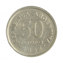 Km#49 50 Centavos 1952 MBC Argentina América Aço com revestimento de níquel 23(mm) 5(gr)
