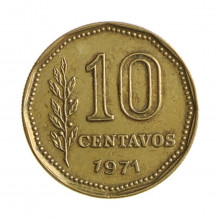 	 Km#66 10 Centavos 1971 MBC+ Argentina América Bronze Alumínio 16.5(mm) 2(gr)