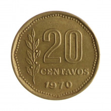 Km#67 20 Centavos 1970 MBC Argentina América Bronze Alumínio 18.5(mm) 3(gr)