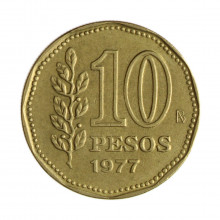 Km#74 10 Pesos 1777 - 1977 BA MBC Argentina América 200º Aniversário do Almirante G. Brown Bronze Alumínio 25(mm) 6.5(gr