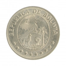 Km#192 1 Peso 1980 MBC Bolívia América Aço com revestimento de Níquel 27(mm) 6(gr)
