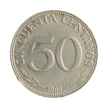 Km#190 50 Centavos 1965 MBC Bolívia América Aço com revestimento de Níquel 24(mm) 4(gr)