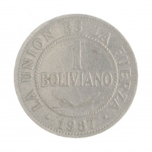 Km#205 1 Boliviano 1987 MBC Bolívia América Aço Inoxídavel 27(mm) 5(gr)