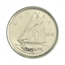 Km#492 10 Cents 2006 P S/FC Canadá América Aço com revestimento de níquel 18.03(mm) 1.75(gr)