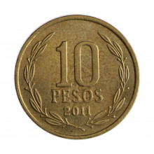 Km#228.2 10 Pesos 2011 SO MBC Chile  América  Cobre-alumínio-níquel 21(mm) 3.5(gr)
