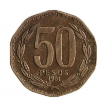Km#219.1 50 Pesos 1981 SO MBC Chile América Cobre-alumínio-níquel 25(mm) 7(gr)