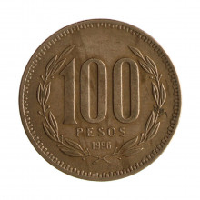 Km#226.2 100 Pesos  1996 SO MBC Chile  América  Bronze de alumínio 27(mm) 9(gr)
