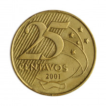 25 Centavos 2001 MBC+ Cunho Quebrado