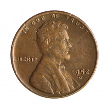 Km#A132 1 Cent 1952 D MBC Estados Unidos  América  Lincoln Cent Espiga de Trigo  Bronze 19(mm) 3.11(gr)