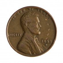 Km#A132 1 Cent 1953 D MBC Estados Unidos  América  Lincoln Cent Espiga de Trigo  Bronze 19(mm) 3.11(gr)