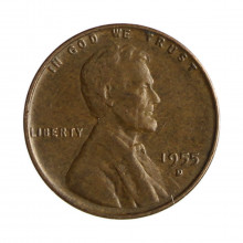 Km#A132 1 Cent 1955 D MBC Estados Unidos  América  Lincoln Cent Espiga de Trigo  Bronze 19(mm) 3.11(gr)