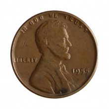 Km#A132 1 Cent 1955 MBC Estados Unidos  América  Lincoln Cent Espiga de Trigo  Bronze 19(mm) 3.11(gr)