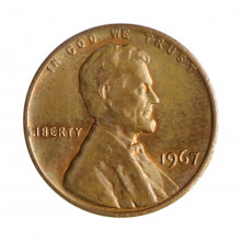 Km#201 1 Cent 1967 MBC Estados Unidos  América  Lincoln Memorial  Bronze 19(mm) 3.11(gr)