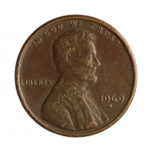 Km#201 1 Cent 1969 D BC Estados Unidos  América  Lincoln Memorial  Bronze 19(mm) 3.11(gr)