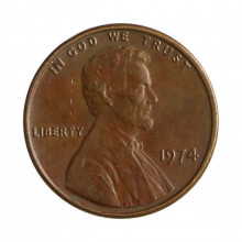 Km#201 1 Cent 1974 BC Estados Unidos  América  Lincoln Memorial  Bronze 19(mm) 3.11(gr)